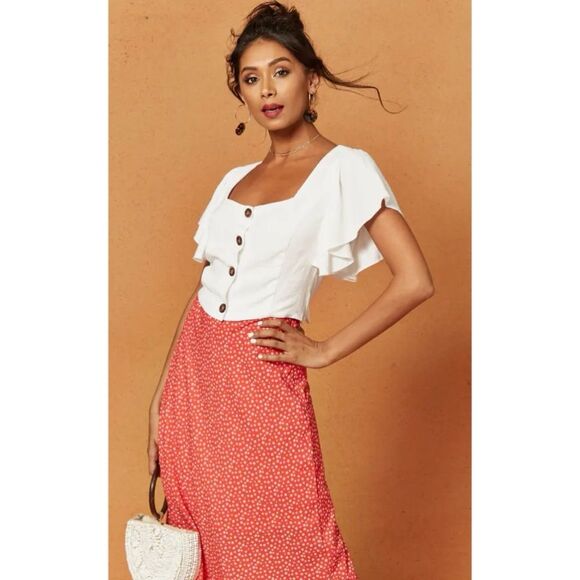 CHARLIE HOLIDAY NWT White Flutter Sleeve Open Back Bayview Top L - Picture 5 of 16